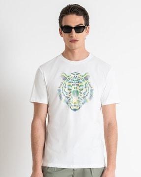 men animal print slim fit crew-neck t-shirt