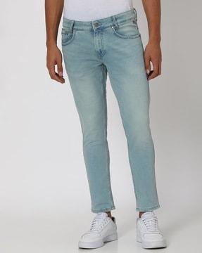 men ankle-length mid-wash slim fit jeans