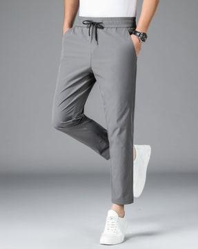 men ankle length track pants with drawstring waist