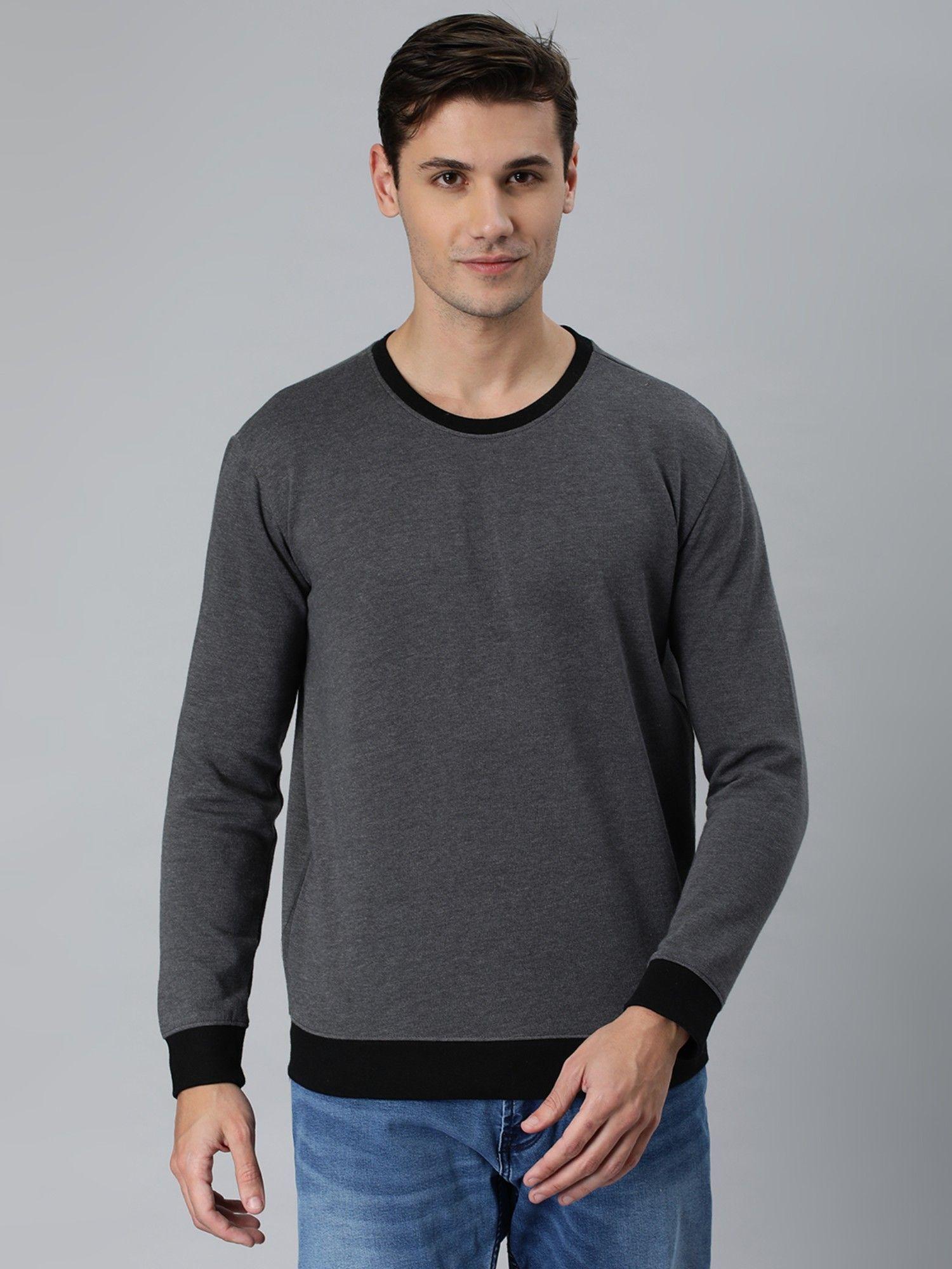 men anthra melange long sleeves solid sweatshirts