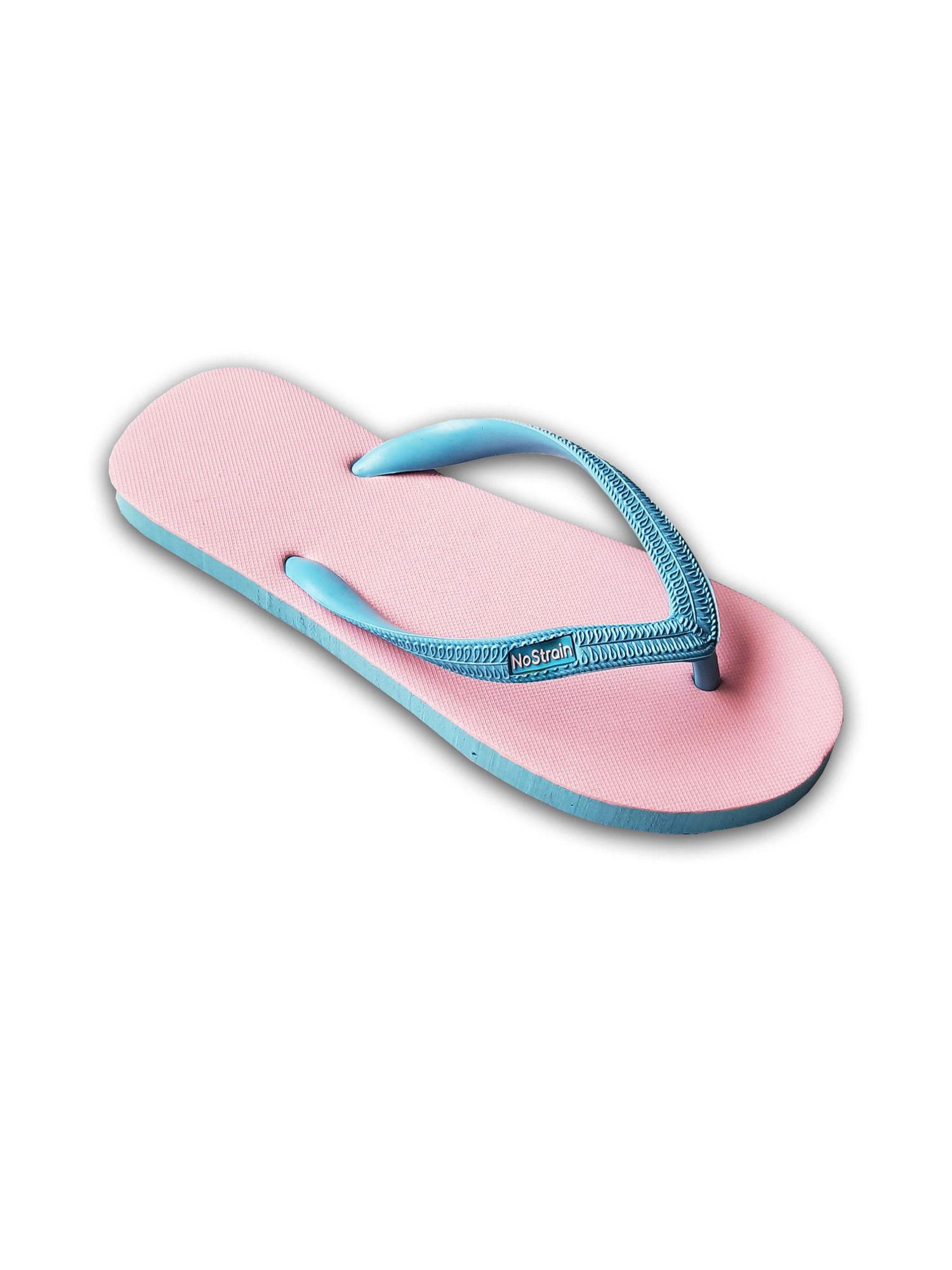 men anti skid twin color natural rubber flip flops pink blue