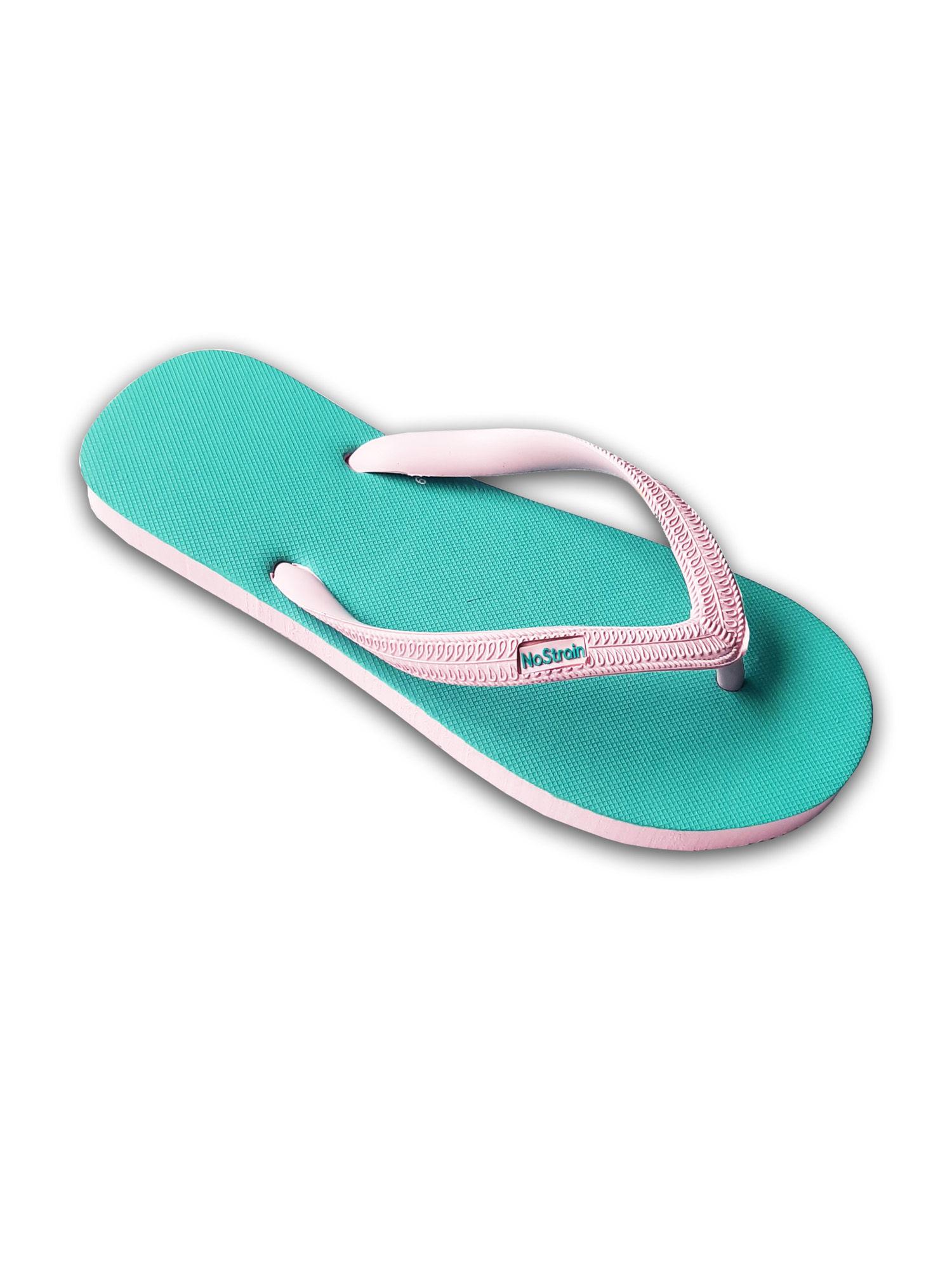 men anti skid twin color natural rubber flip flops sea green pink