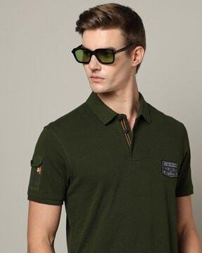 men applique slim fit polo t-shirt