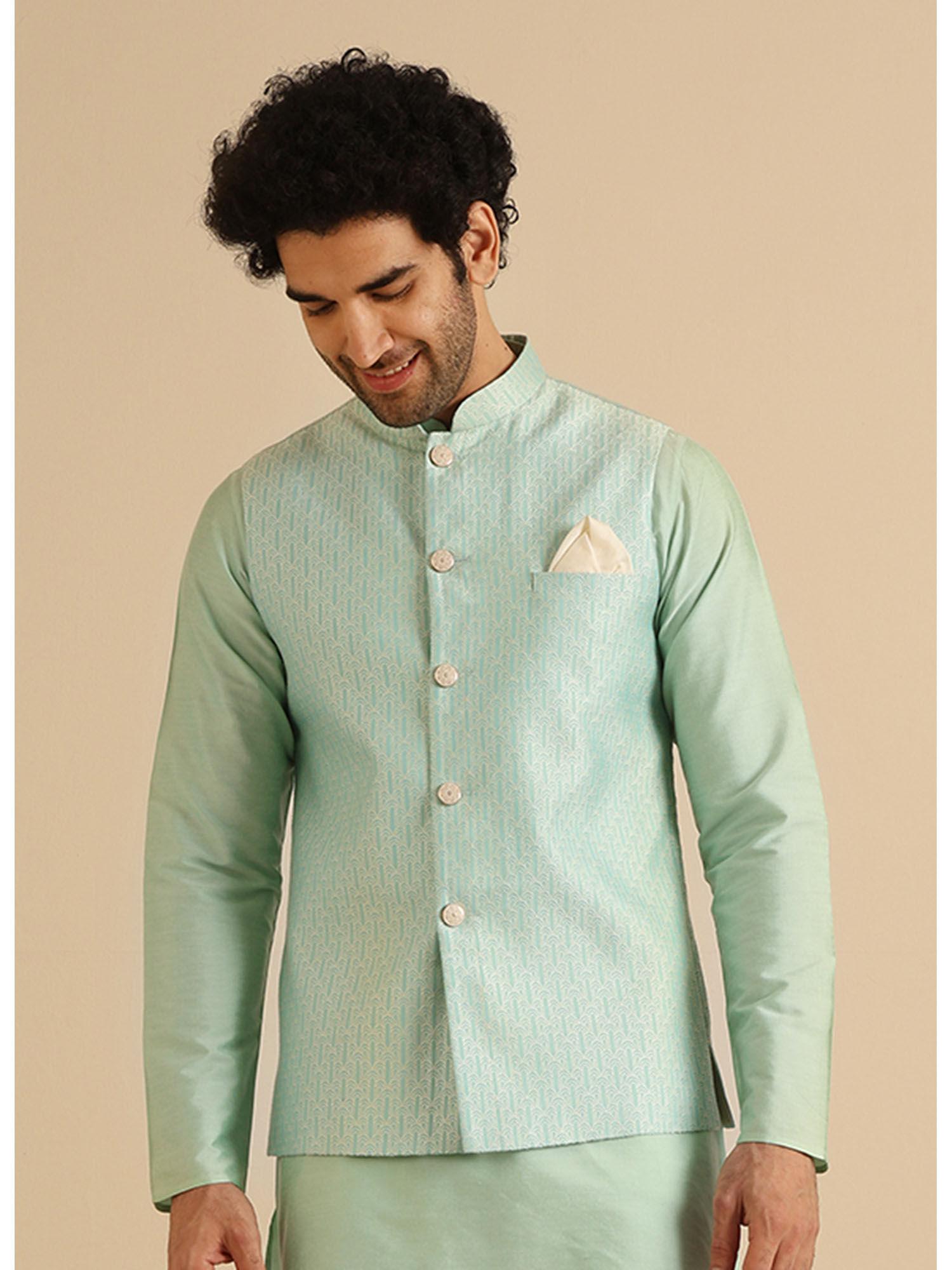 men aqua green nehru jacket