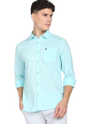 men aqua modern slim fit solid casual shirt