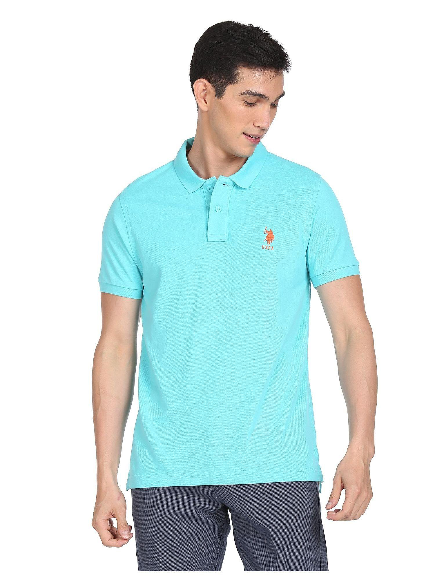 men aqua pure cotton solid polo t-shirt