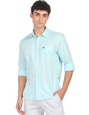 men aqua slim fit printed casual shirt