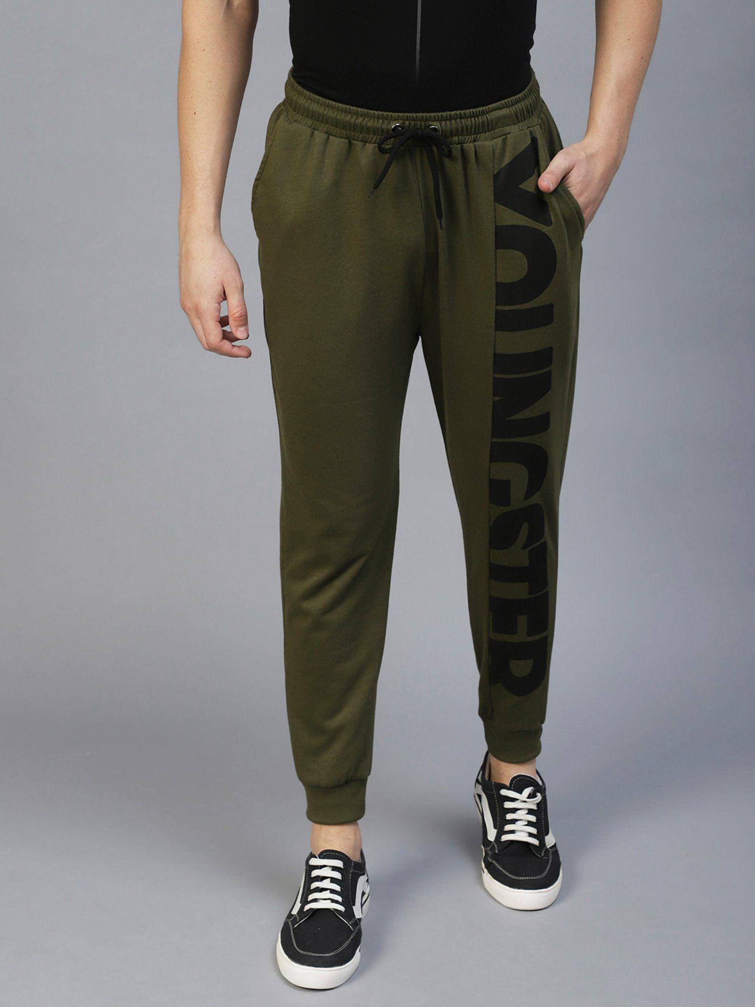 men army green one side printed jogger