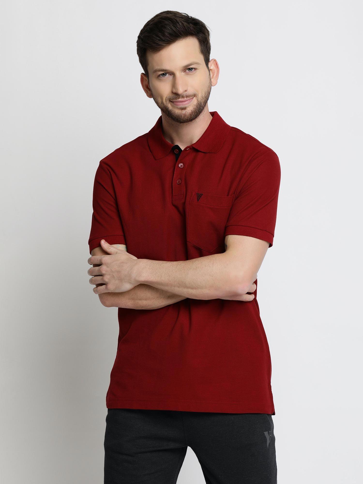 men athleisure chest pocket & short sleeve polo t-shirt - red