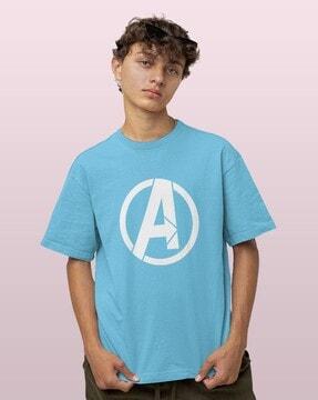 men avengers print loose fit crew-neck t-shirt