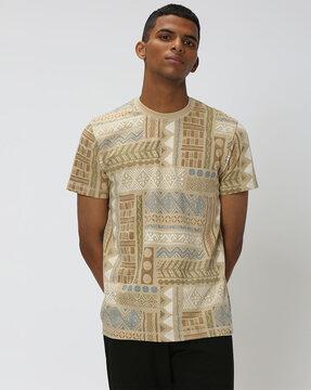 men aztec print slim fit crew-neck t-shirt