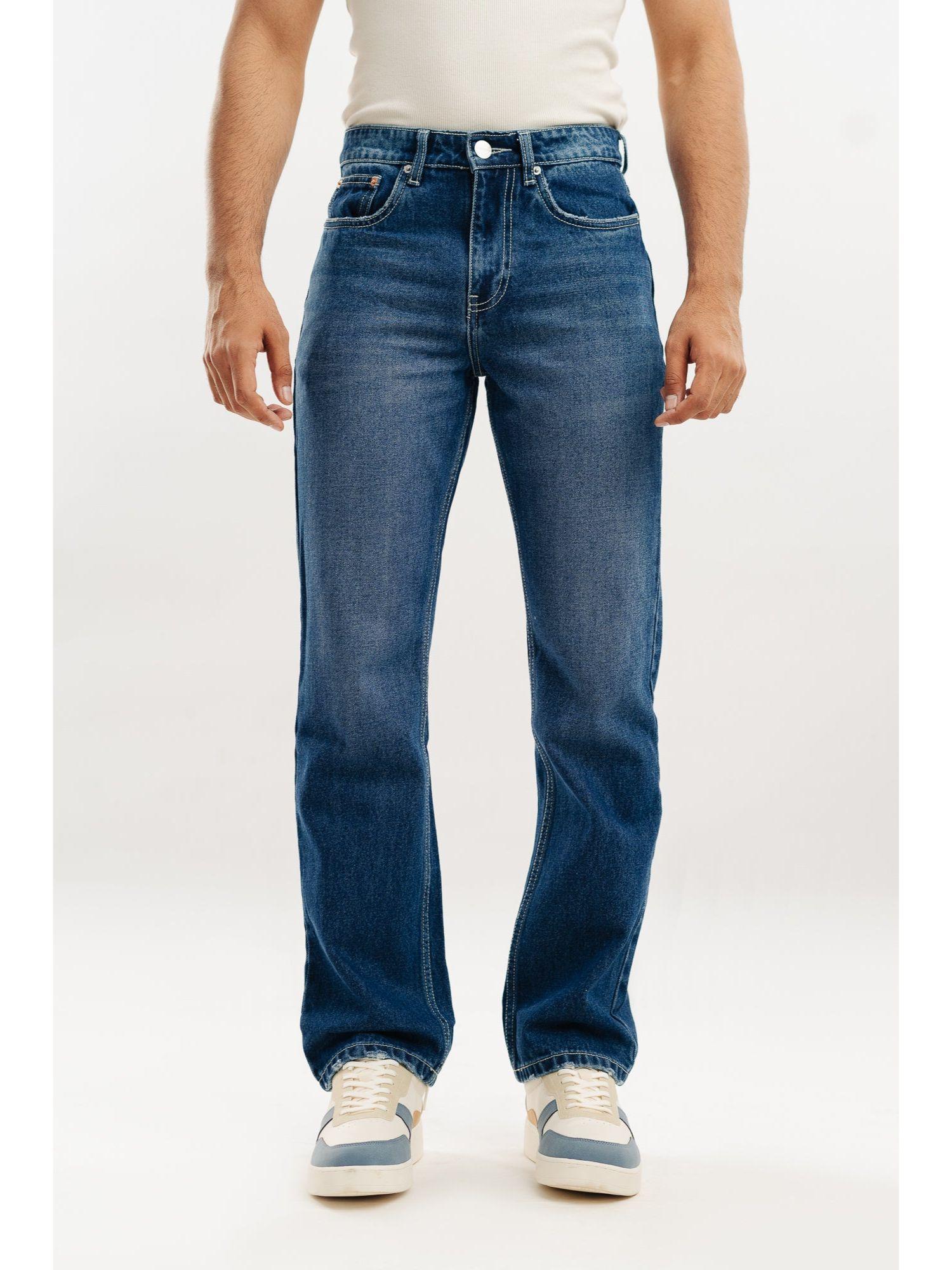 men azure blue slim fit straight jeans