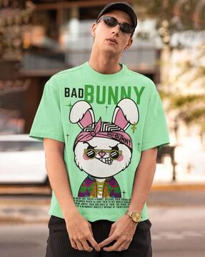 men bad bunny print boxy fit crew-neck t-shirt