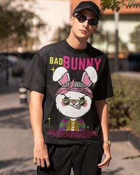 men bad bunny print boxy fit crew-neck t-shirt