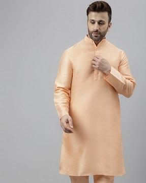 men band-collar regular fit long kurta