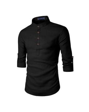 men band-collar regular fit short kurta