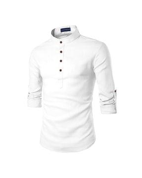 men band-collar regular fit short kurta