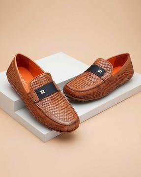 men basket-weave round-toe loafers