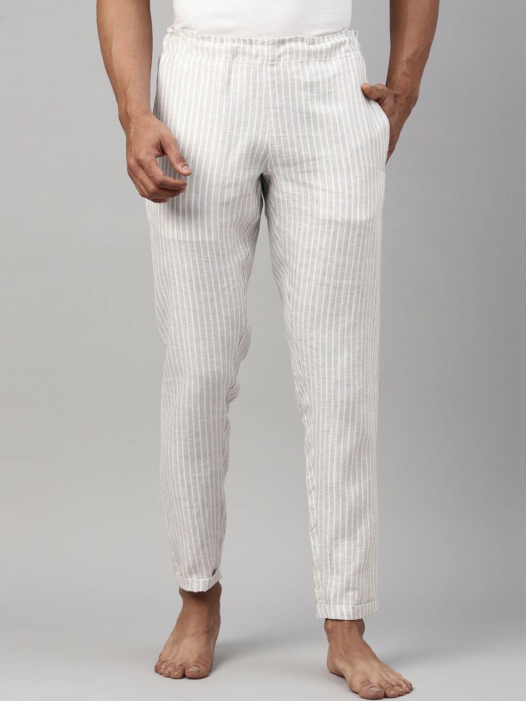 men beige & white striped eco-friendly hemp lounge pants