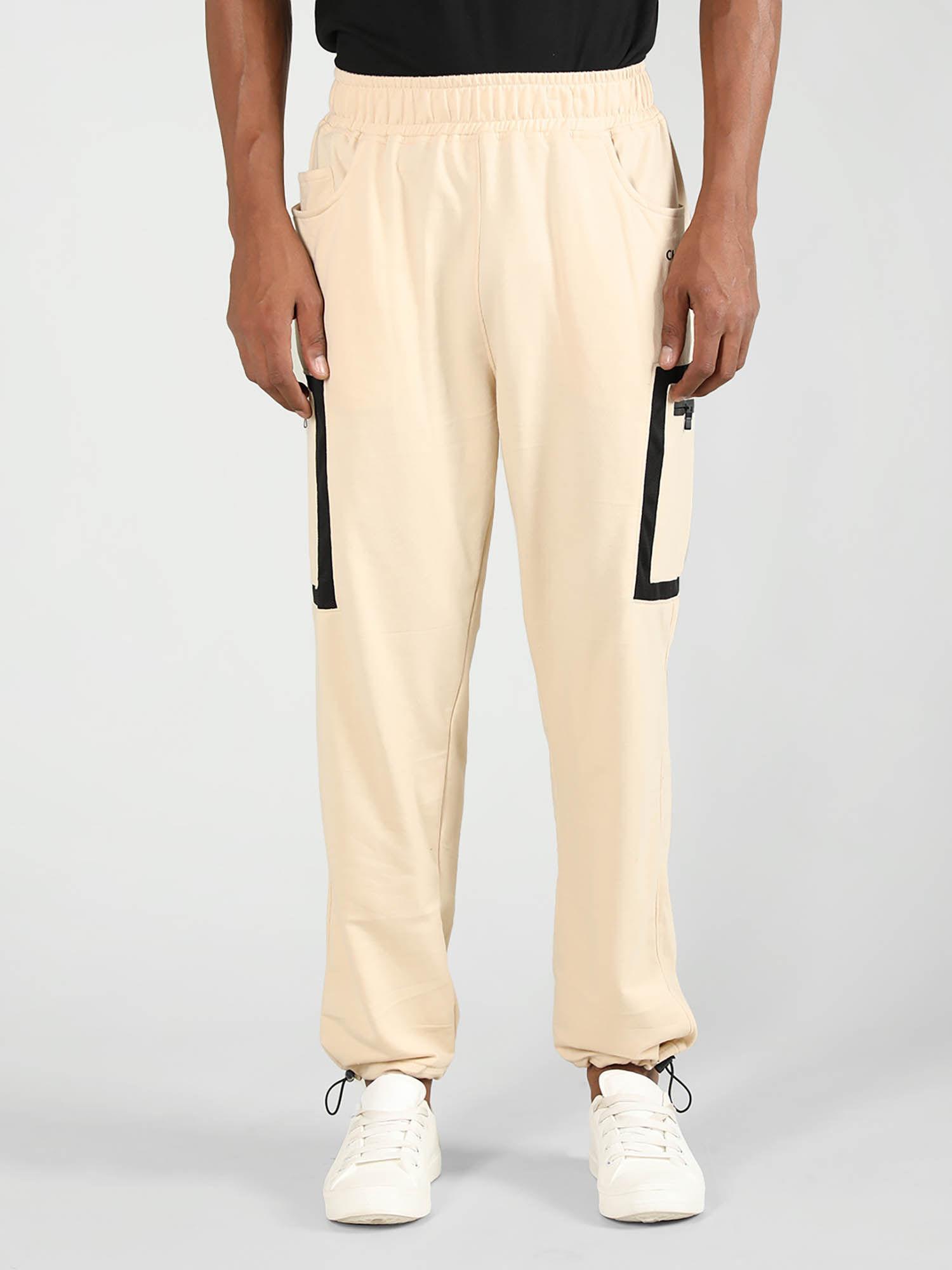 men beige casual track pants