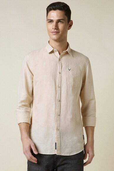 men beige custom fit textured full sleeves casual shirts