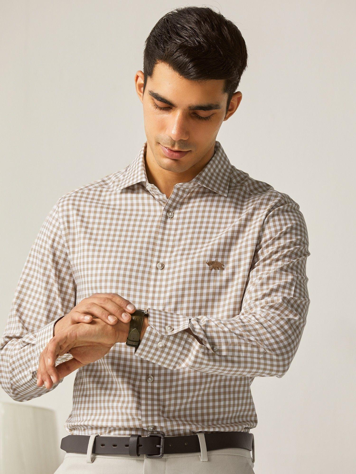 men beige cutaway shirt