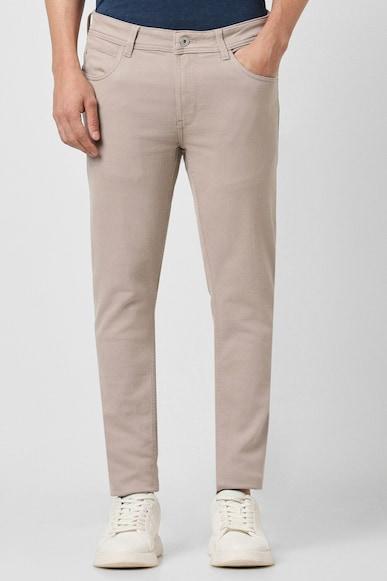 men beige dark wash slim tapered jeans