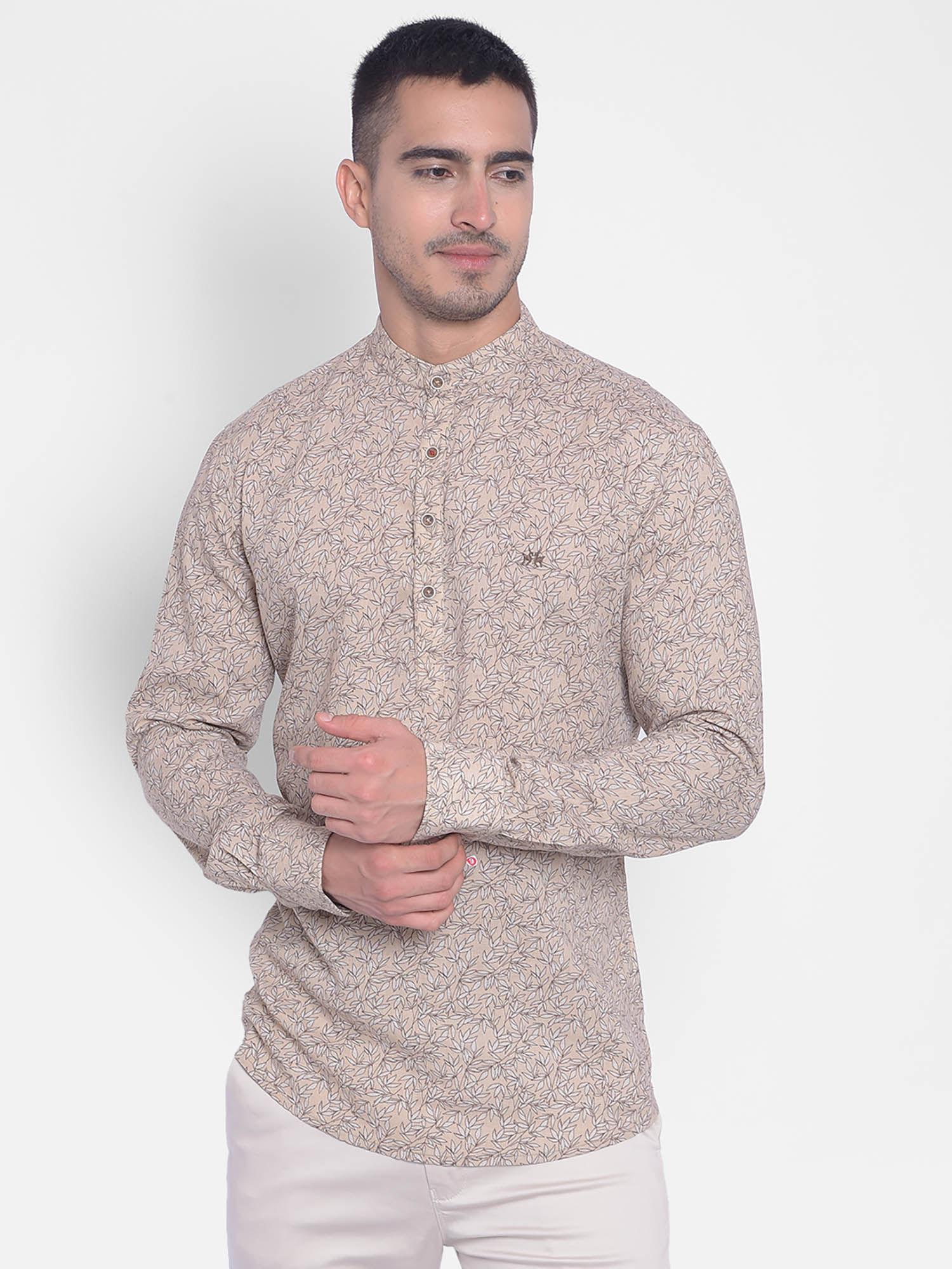 men beige floral print kurta