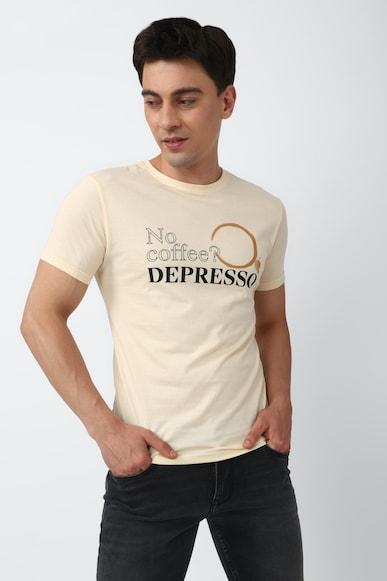 men beige graphic print crew neck graphic t-shirts