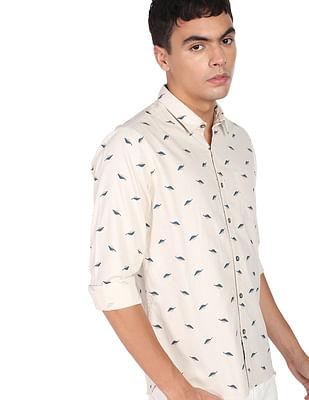 men beige graphic print pure cotton casual shirt