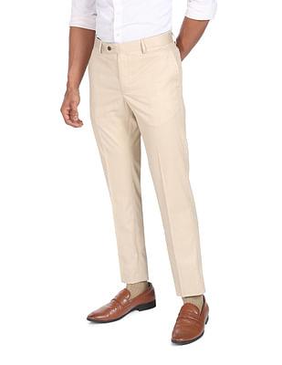 men beige hudson regular fit windowpane check formal trousers