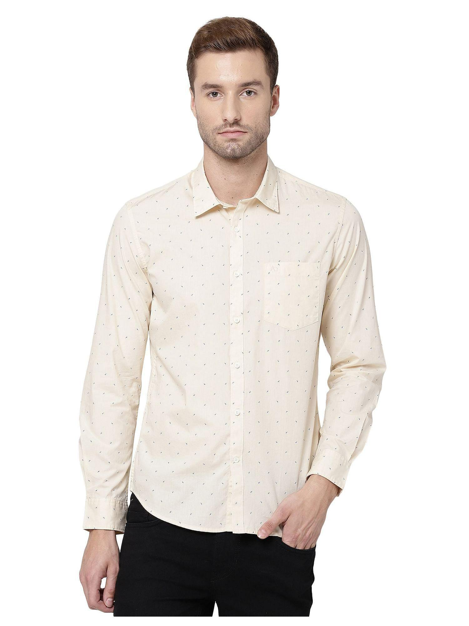 men beige modern fit self design shirt