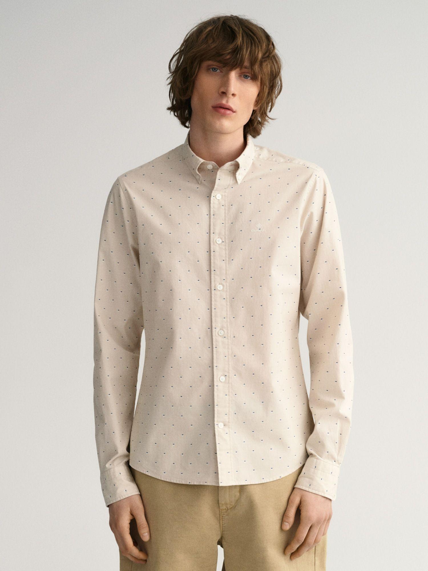 men beige polka dots regular fit shirt