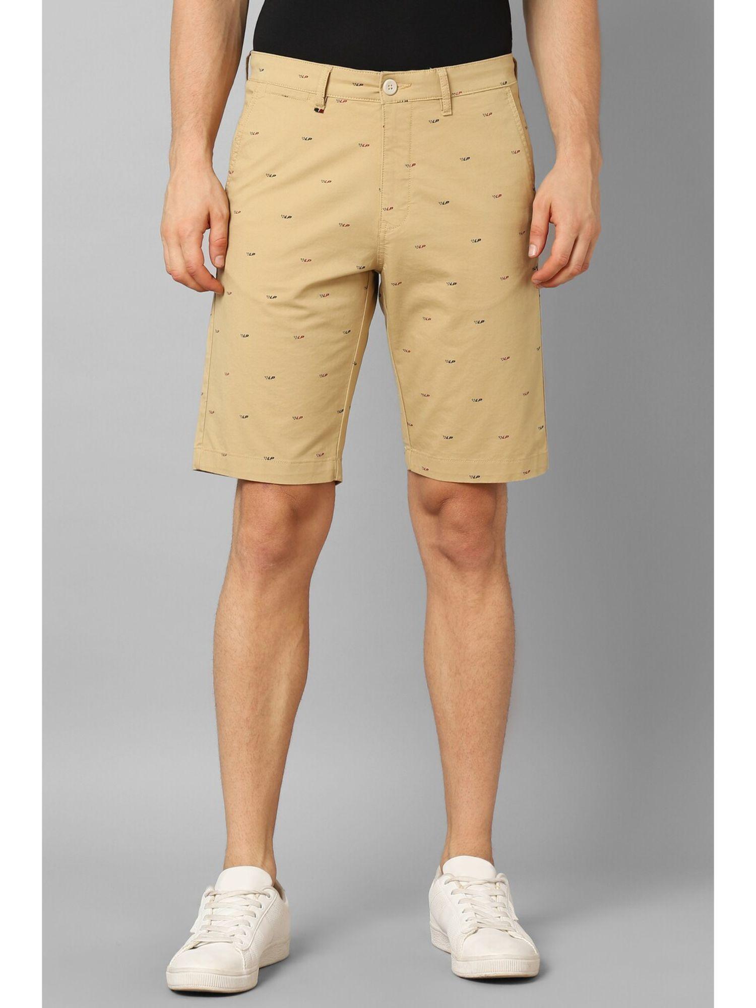 men beige print slim fit shorts