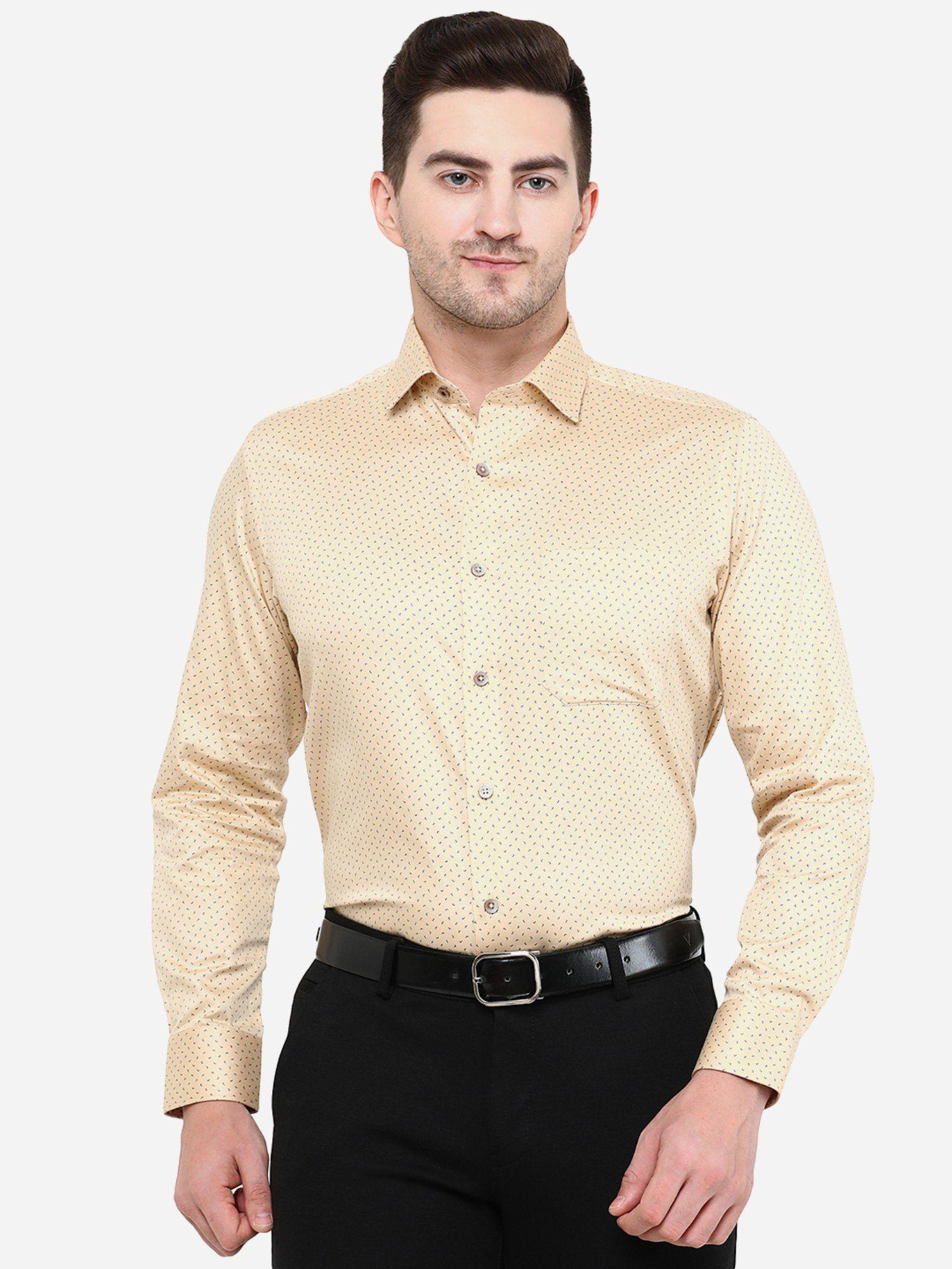 men beige printed slim fit formal shirt