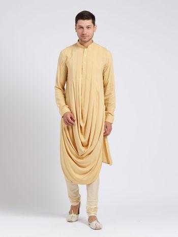 men beige rayon kurta