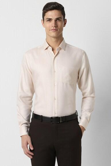 men beige regular fit formal full sleeves formal shirt