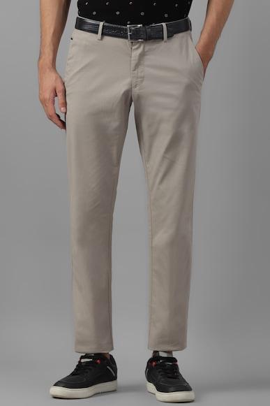 men beige slim fit print casual trousers