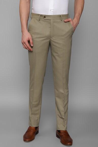 men beige slim fit print flat front formal trousers