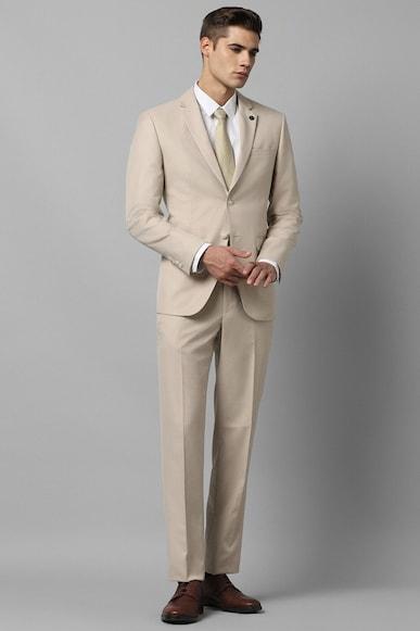 men beige slim fit solid formal two piece suit