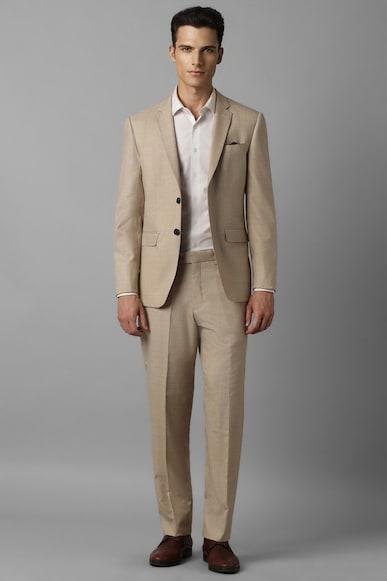 men beige slim fit textured formal two piece suit