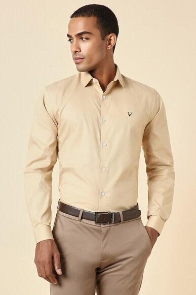 men beige slim fit textured full sleeves formal shirts