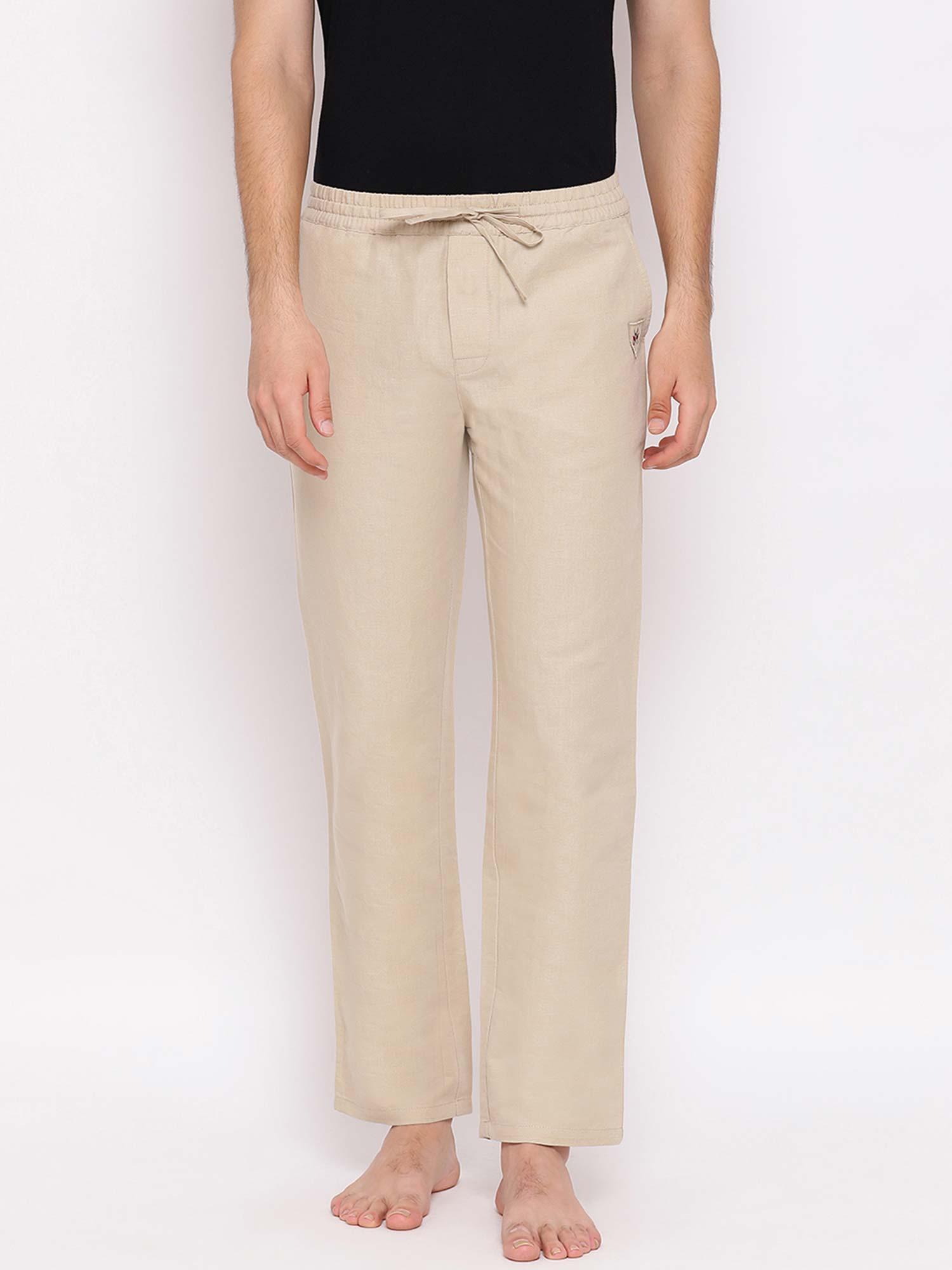 men beige solid lounge pants