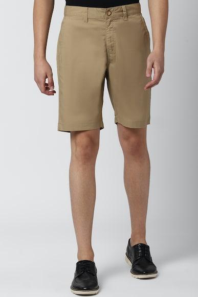 men beige solid regular fit casual shorts