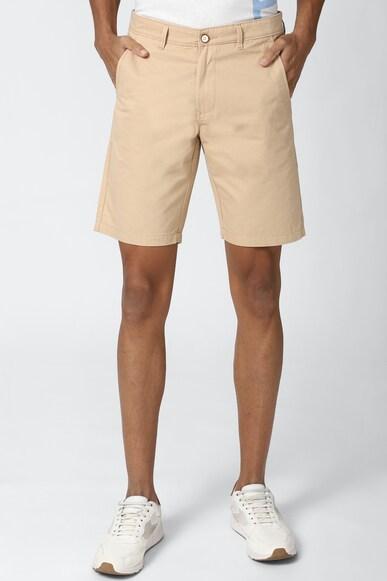 men beige solid regular fit casual shorts