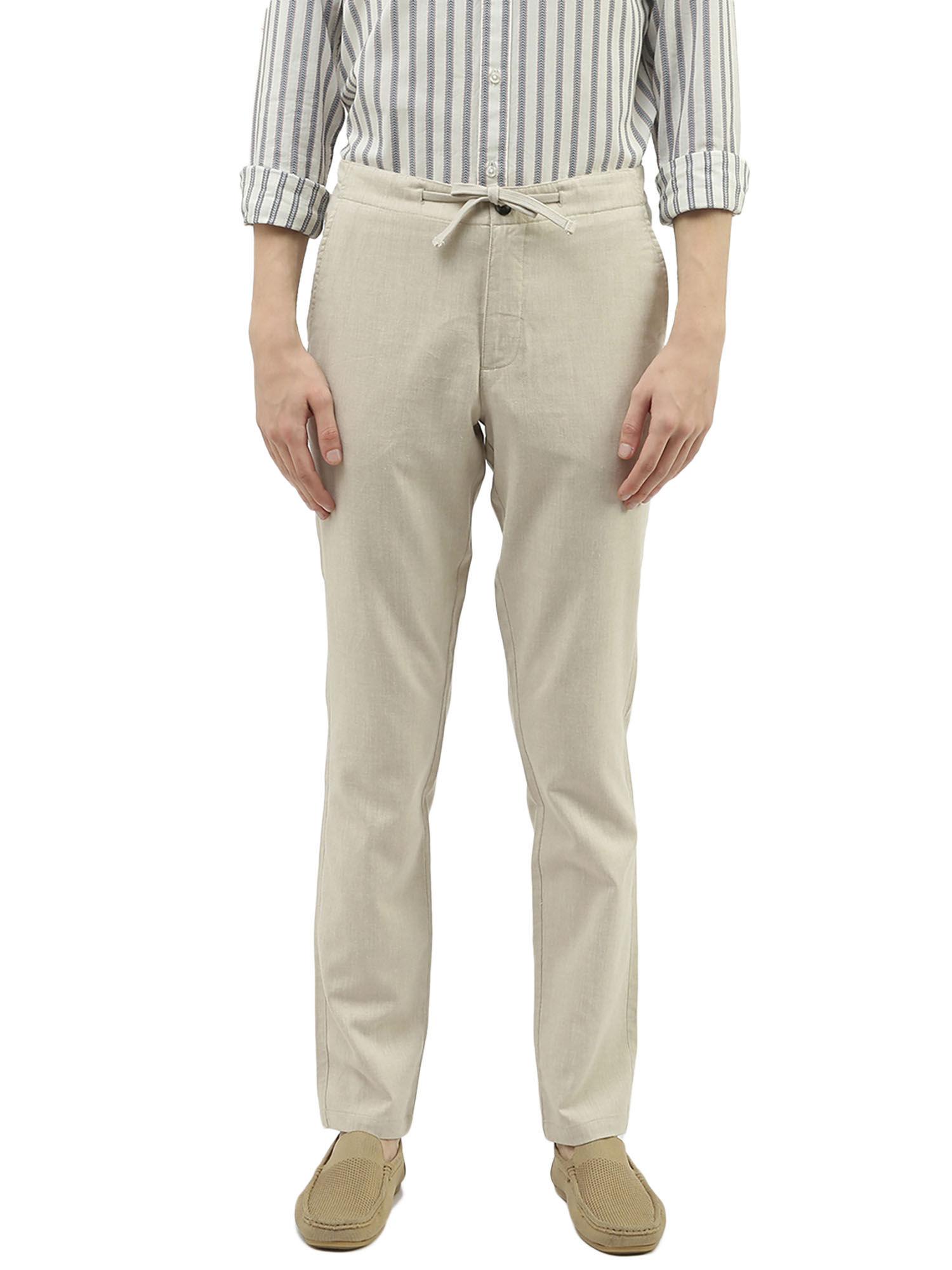 men beige solid relaxed fit trouser