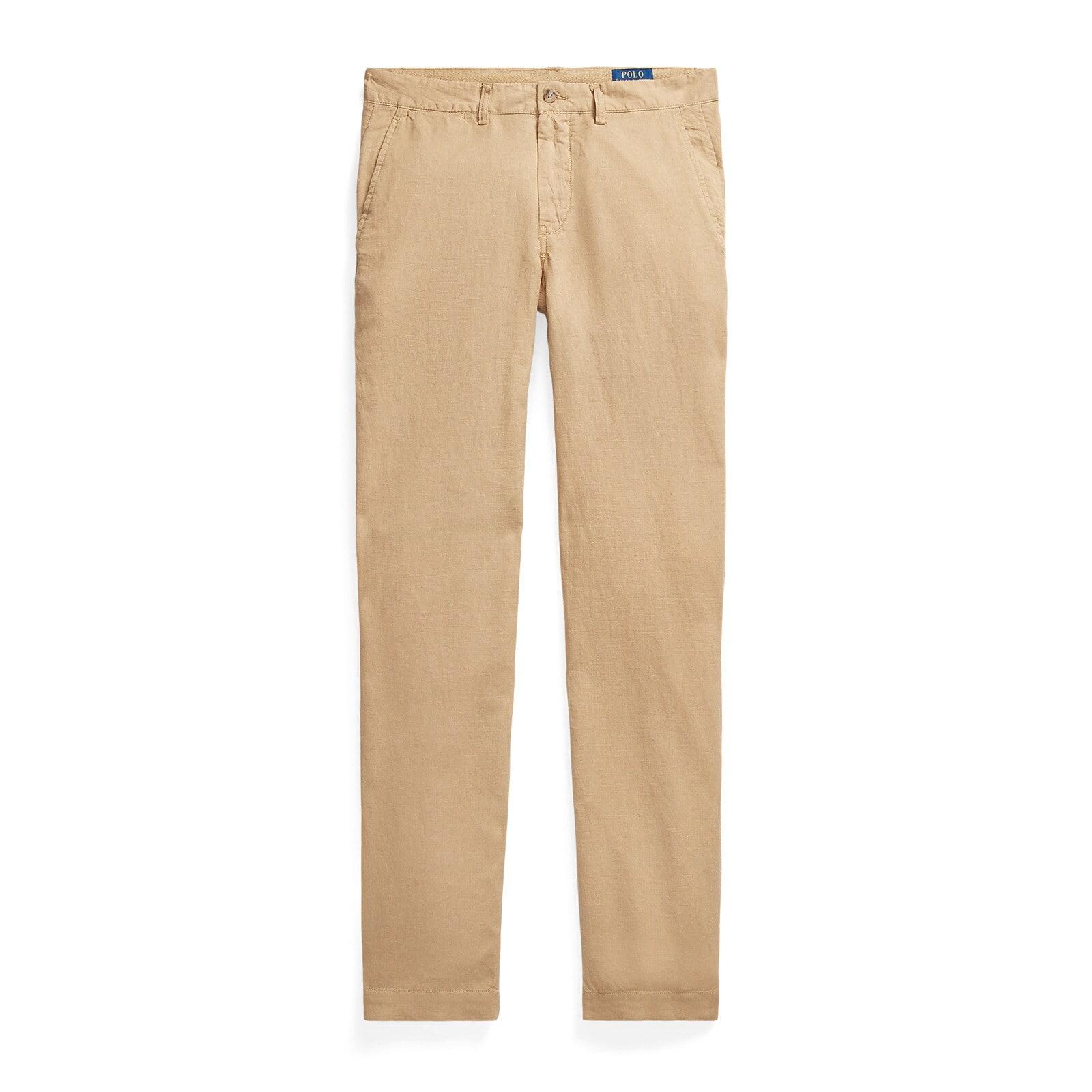 men beige straight fit linen-cotton pant