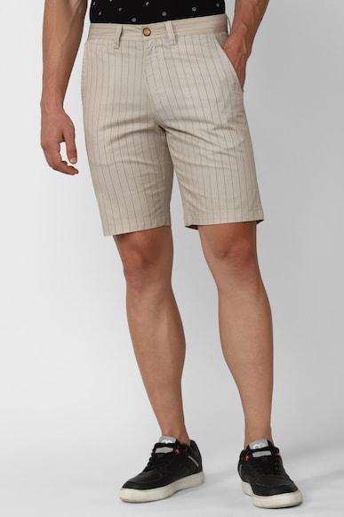 men beige stripe regular fit casual shorts