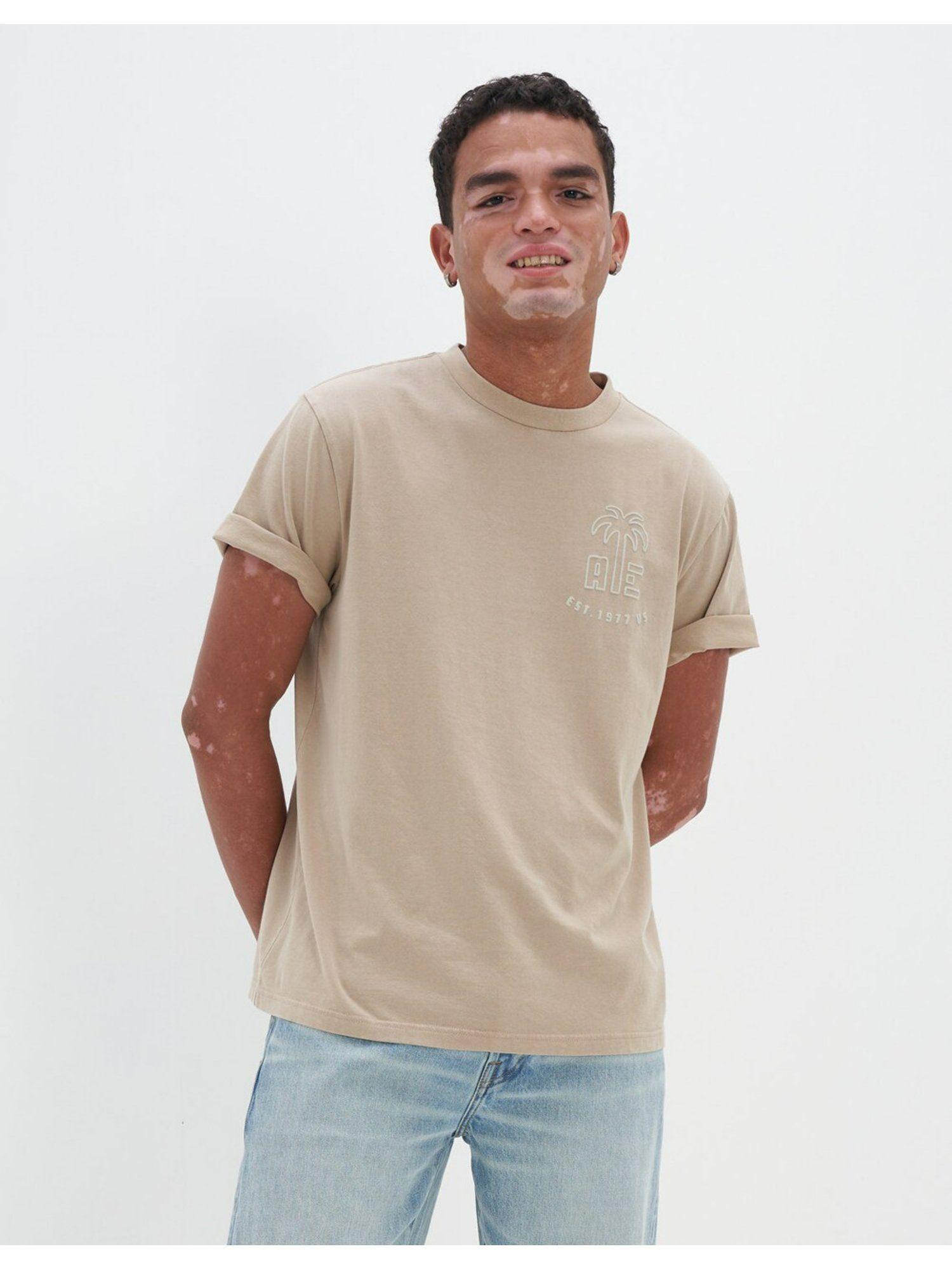 men beige super soft logo graphic t-shirt