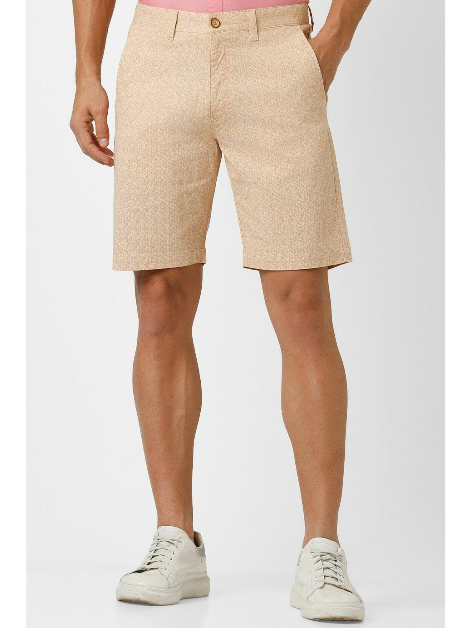 men beige textured regular fit casual shorts